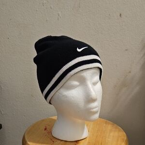 Nike Black Beanie with White Stripes